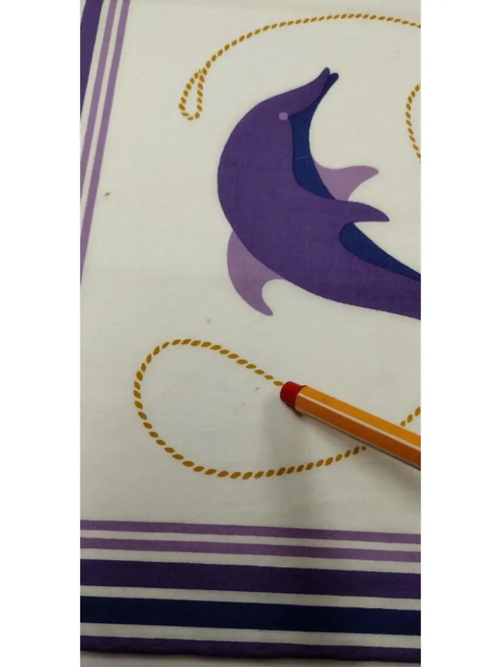 Vintage Espresso Cagliari Purple Dolphin Handkerchief Cotton Fine Design 16 x 17
